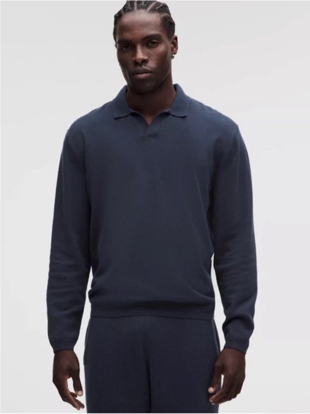 NWT Lululemon Men's Cotton-Blend Open-Knit Long Sleeve Polo Shirt Navy Large